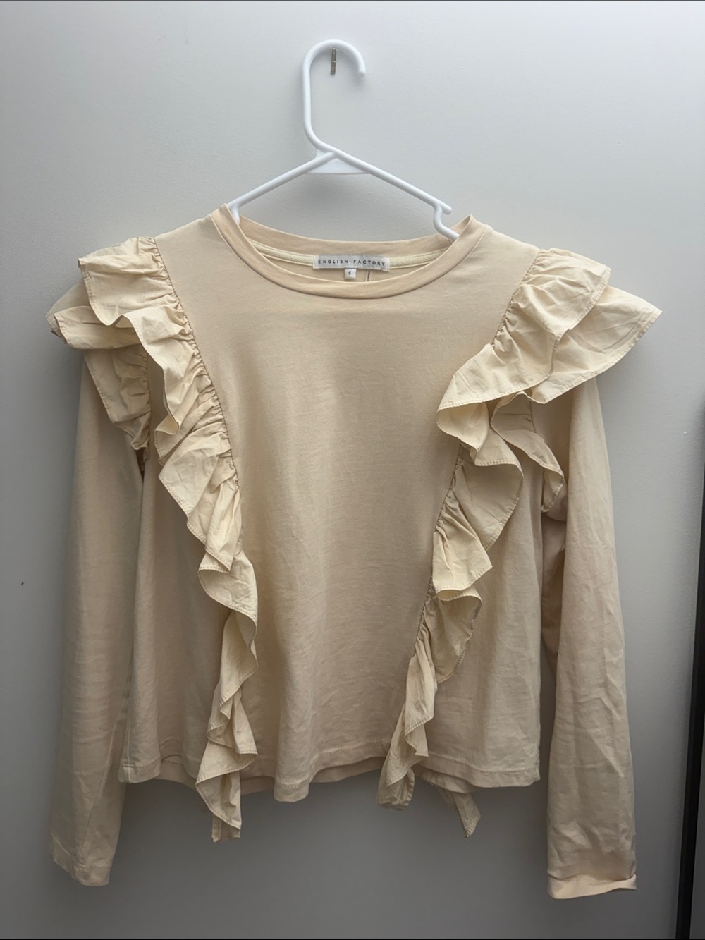 English Factory Ruffle-Trim Long Sleeve Top - Cream